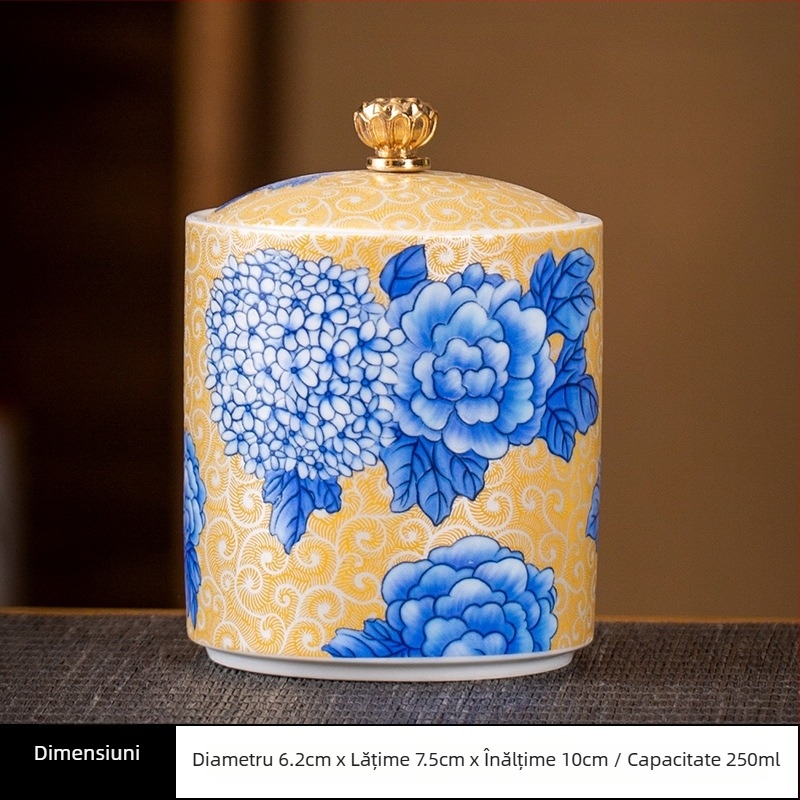 Borcan de ceai de dimensiuni mici din ceramică, sigilat, cutie de ambalare pentru ceai de uz casnic, borcan de ceai celadon, borcan de depozitare, borcan general cu capac