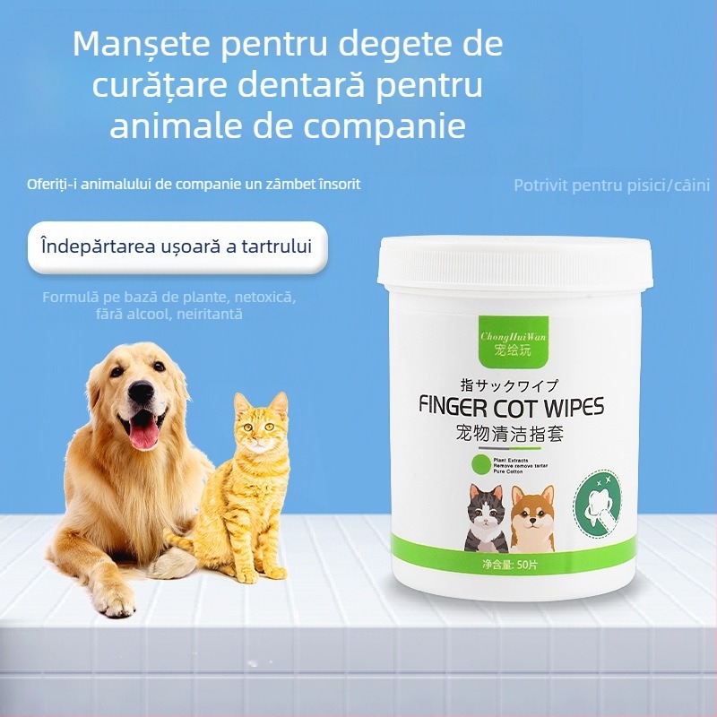 Șervețele umede pentru curățarea dinților pentru animale de companie, en-gros, 50 de bucăți, deodorant pentru îndepărtarea pietrelor la pisici și câini, curățarea cavității bucale, livrare dintr-o singură bucată