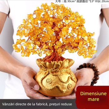 Fabrică directă, en-gros, cristal natural, arbore de avere, sac de bani, arbore de avere, ornamente de cadouri artizanale de afaceri