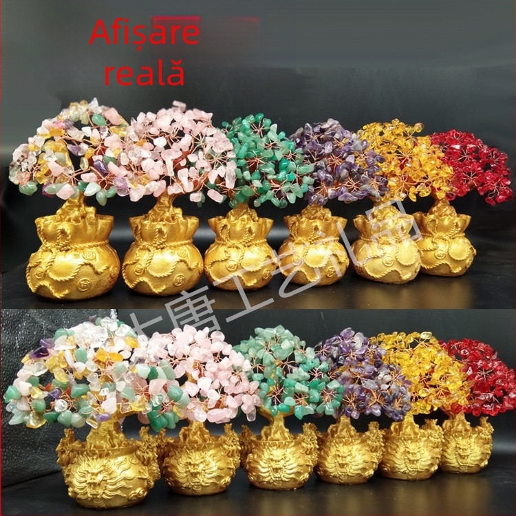 Fabrică directă, en-gros, cristal natural, arbore de avere, sac de bani, arbore de avere, ornamente de cadouri artizanale de afaceri