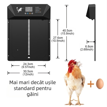 Ușă electrică inteligentă transfrontalieră pentru găini, de dimensiuni mari, sensibilă la lumină, anti-prindere, impermeabilă, cu baterie uscată, multifuncțională, pentru animale și păsări de curte
