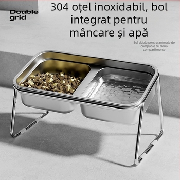 Bol pentru pisici, bol pentru hrană pentru pisici, bol dublu din oțel inoxidabil, bol anti-șoc, bol pentru animale de companie, bol pentru masă pentru pisici, bol pentru băut, bol pentru hrană pentru câini