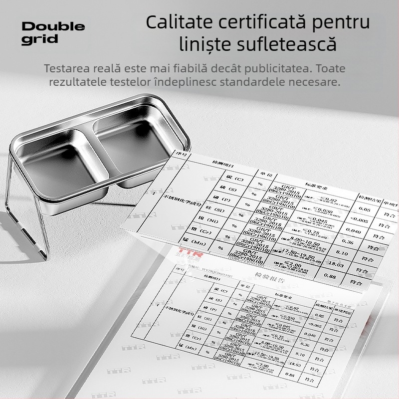 Bol pentru pisici, bol pentru hrană pentru pisici, bol dublu din oțel inoxidabil, bol anti-șoc, bol pentru animale de companie, bol pentru masă pentru pisici, bol pentru băut, bol pentru hrană pentru câini