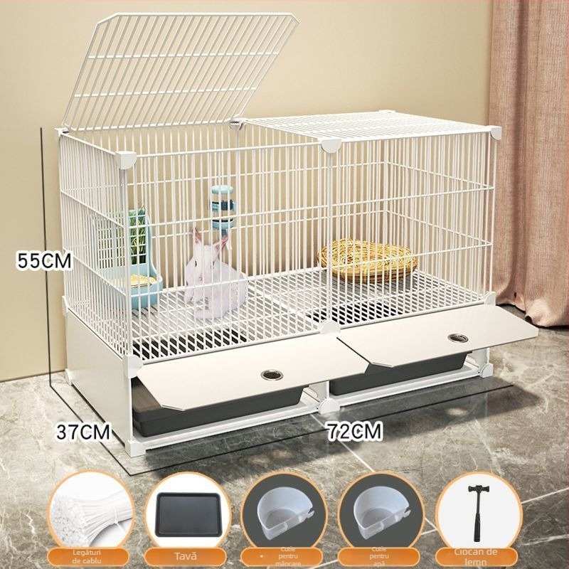 Cușcă de iepuri de uz casnic mare pentru interior, tavă pentru iepuri, cobai, cobai, cușcă pentru animale de companie, cuib de iepuri, cușcă dublă anti-jailbreak