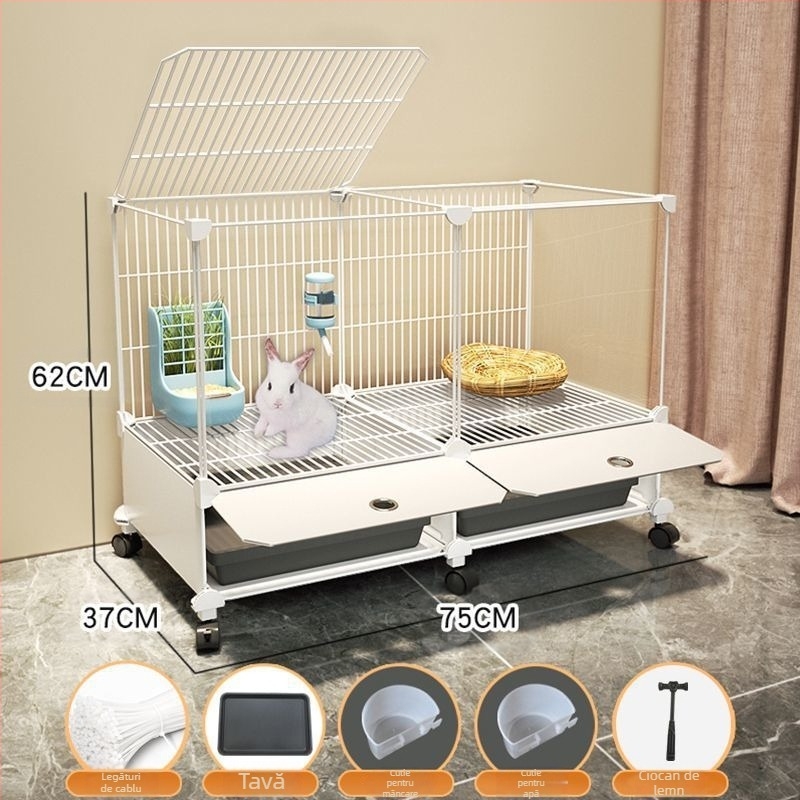 Cușcă de iepuri de uz casnic mare pentru interior, tavă pentru iepuri, cobai, cobai, cușcă pentru animale de companie, cuib de iepuri, cușcă dublă anti-jailbreak