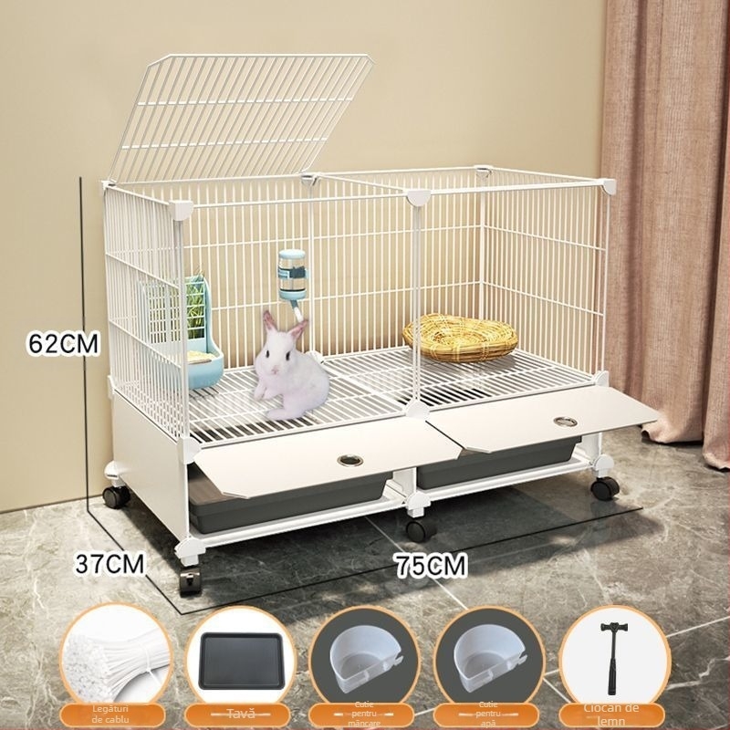 Cușcă de iepuri de uz casnic mare pentru interior, tavă pentru iepuri, cobai, cobai, cușcă pentru animale de companie, cuib de iepuri, cușcă dublă anti-jailbreak