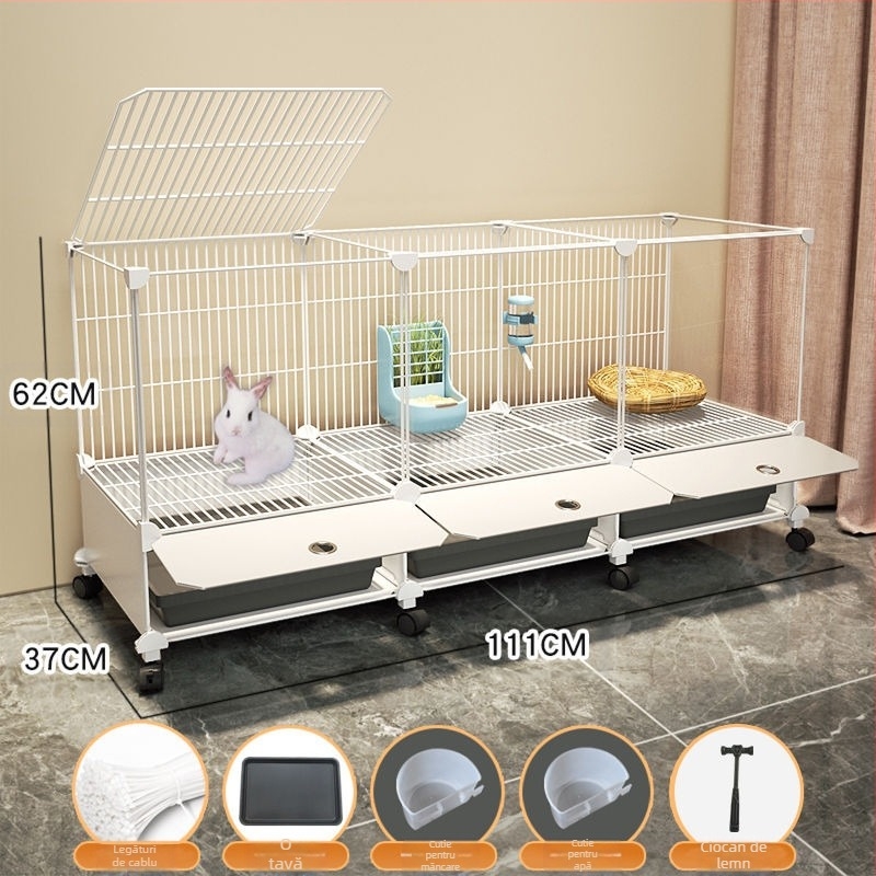 Cușcă de iepuri de uz casnic mare pentru interior, tavă pentru iepuri, cobai, cobai, cușcă pentru animale de companie, cuib de iepuri, cușcă dublă anti-jailbreak
