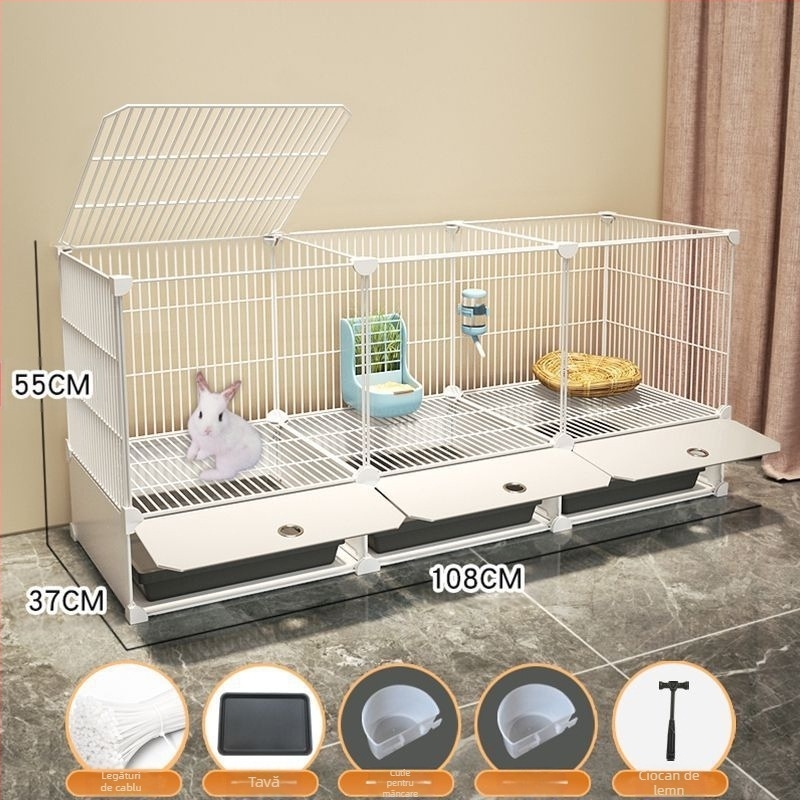 Cușcă de iepuri de uz casnic mare pentru interior, tavă pentru iepuri, cobai, cobai, cușcă pentru animale de companie, cuib de iepuri, cușcă dublă anti-jailbreak