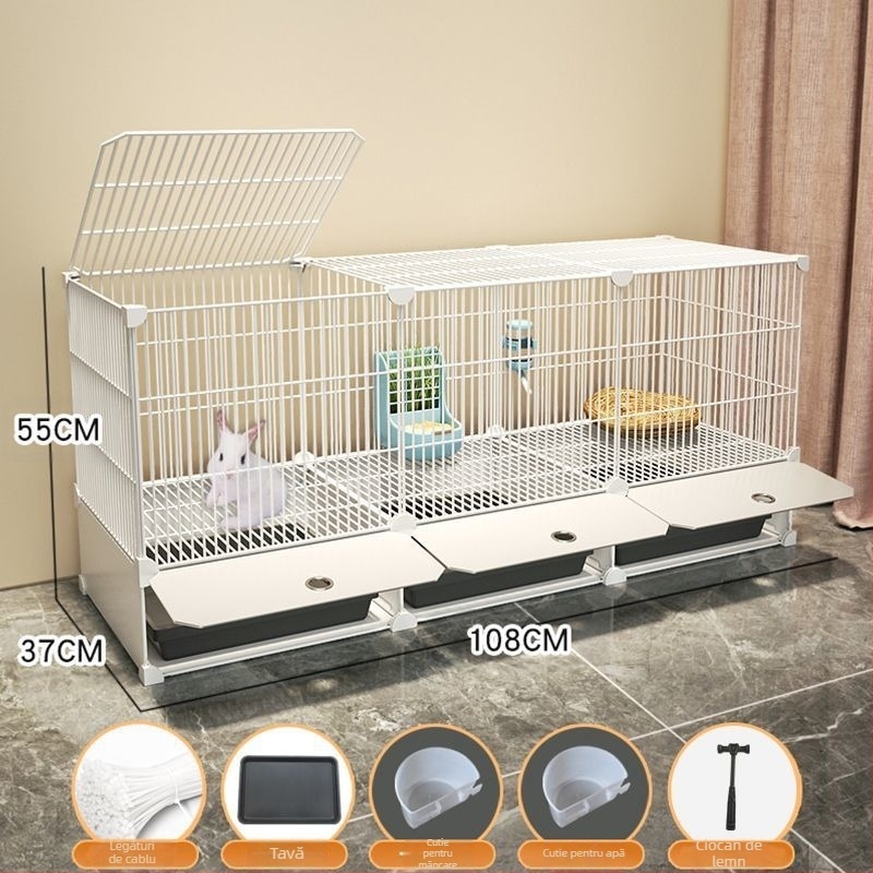 Cușcă de iepuri de uz casnic mare pentru interior, tavă pentru iepuri, cobai, cobai, cușcă pentru animale de companie, cuib de iepuri, cușcă dublă anti-jailbreak