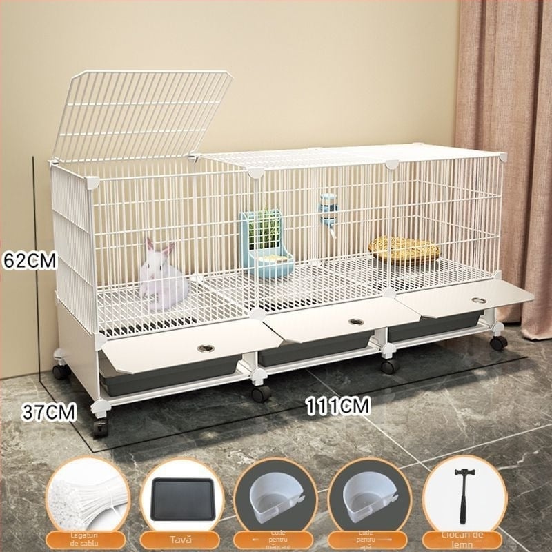 Cușcă de iepuri de uz casnic mare pentru interior, tavă pentru iepuri, cobai, cobai, cușcă pentru animale de companie, cuib de iepuri, cușcă dublă anti-jailbreak
