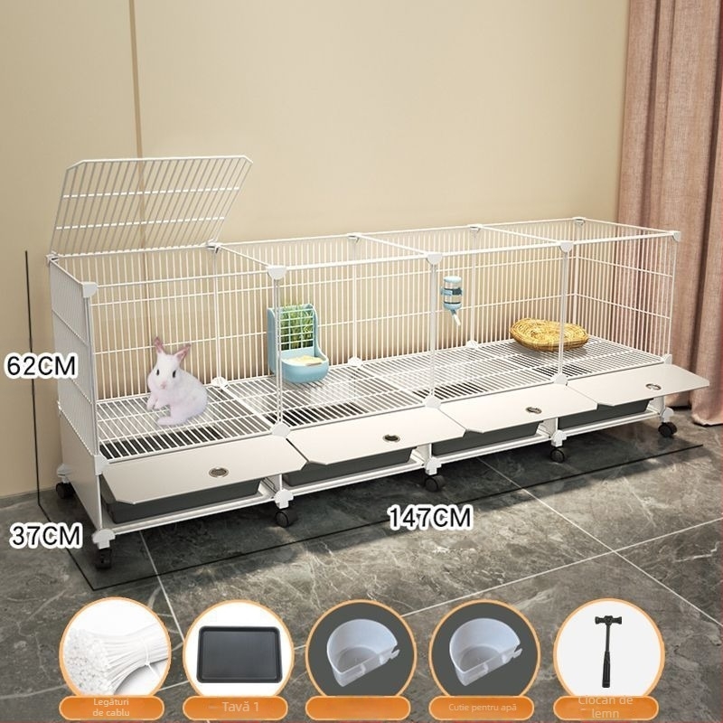 Cușcă de iepuri de uz casnic mare pentru interior, tavă pentru iepuri, cobai, cobai, cușcă pentru animale de companie, cuib de iepuri, cușcă dublă anti-jailbreak