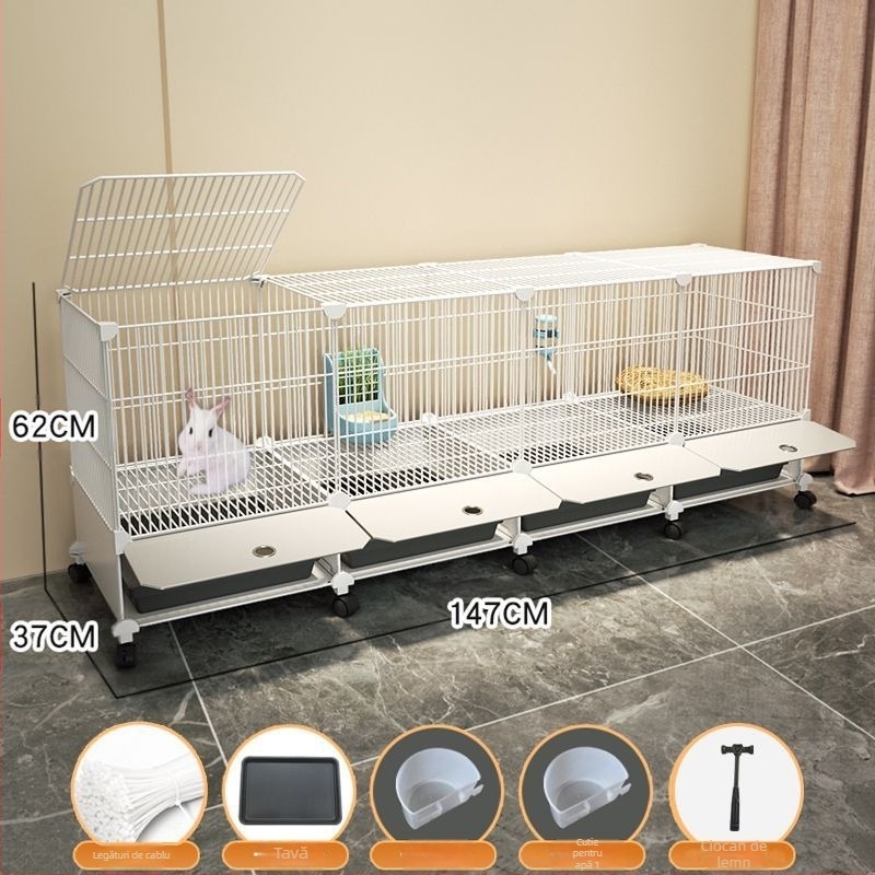 Cușcă de iepuri de uz casnic mare pentru interior, tavă pentru iepuri, cobai, cobai, cușcă pentru animale de companie, cuib de iepuri, cușcă dublă anti-jailbreak