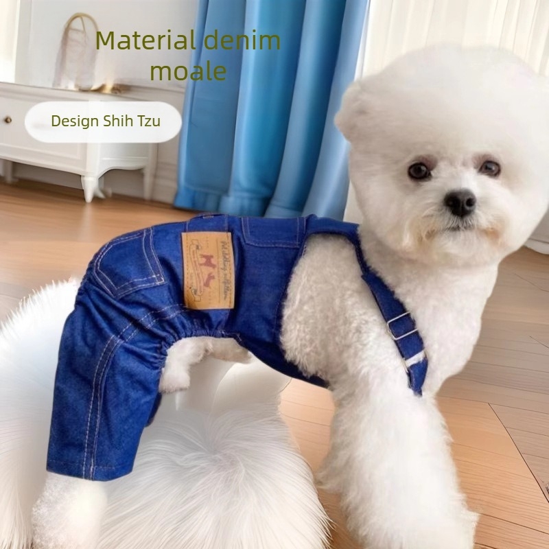 Îmbrăcăminte pentru animale de companie, haine pentru câini, curea din denim, pantaloni spălați, rezistenți la uzură, material din denim real, ursuleți de pluș