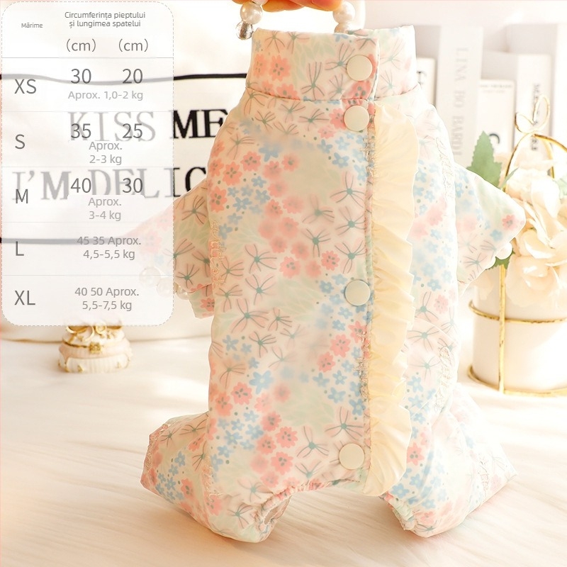 Haine de iarnă pentru câini cu patru picioare, protecție pentru burtă, sterilizare, haine cu căptușeală din bumbac, material din puf, pentru câini mici, Teddy Pet 5535