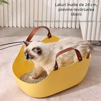 Bazin portabil pentru așternut pentru pisici, bazin mare pentru așternut pentru pisici montat pe mașină, pliabil, portabil, pentru toaletă, transportă anti-stropire, bazin pentru pisici