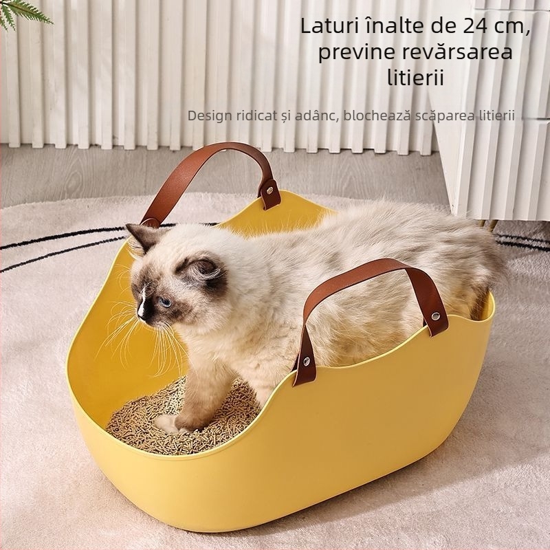 Bazin portabil pentru așternut pentru pisici, bazin mare pentru așternut pentru pisici montat pe mașină, pliabil, portabil, pentru toaletă, transportă anti-stropire, bazin pentru pisici