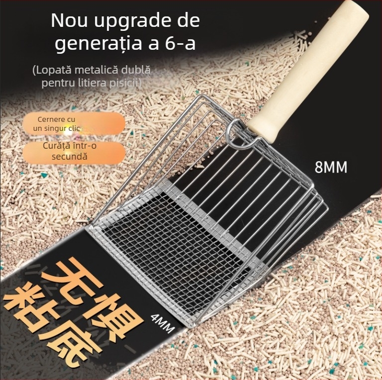 Lopată pentru așternut pentru pisici, lopată cu gaură fină, lopată mare din oțel inoxidabil pentru pisici, lopată cu bentonită, artefact pentru așternut pentru pisici