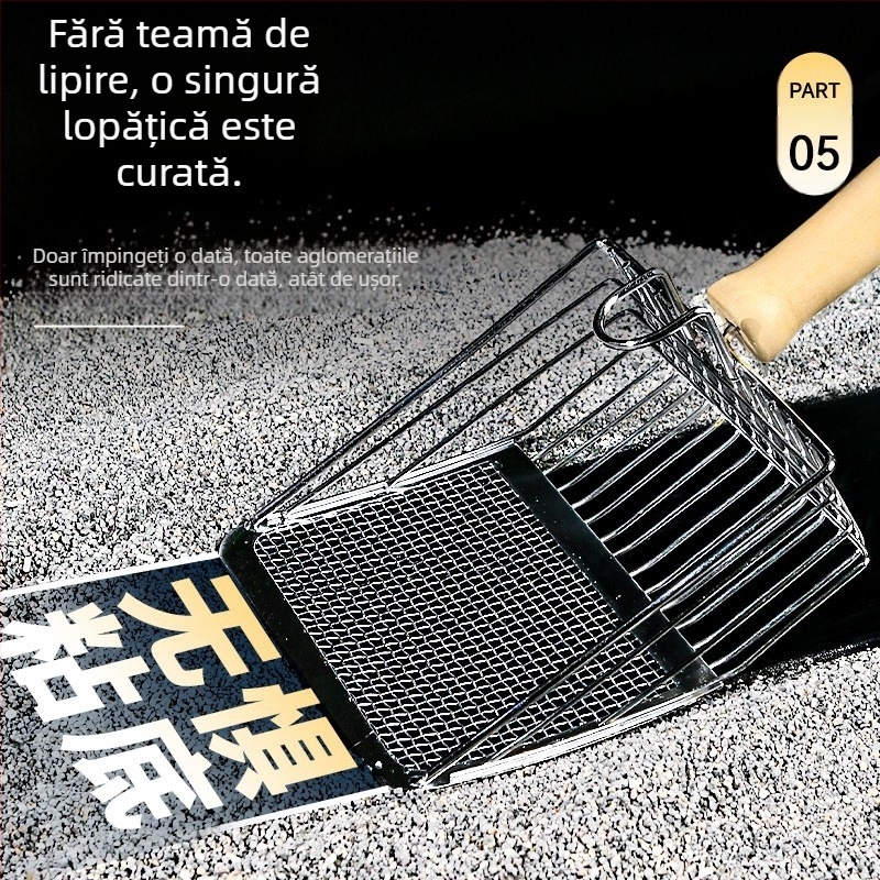 Lopată pentru așternut pentru pisici, lopată cu gaură fină, lopată mare din oțel inoxidabil pentru pisici, lopată cu bentonită, artefact pentru așternut pentru pisici