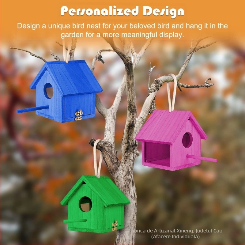 Colivie din lemn pentru păsări, cuib de pasăre, cutie de reproducere pentru păsări în aer liber, DIY, colivie pentru păsări, habitat pentru păsări, curte, agățat, colivie pentru păsări