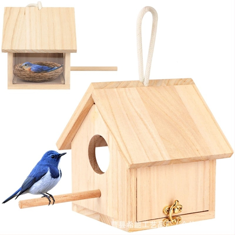 Colivie din lemn pentru păsări, cuib de pasăre, cutie de reproducere pentru păsări în aer liber, DIY, colivie pentru păsări, habitat pentru păsări, curte, agățat, colivie pentru păsări