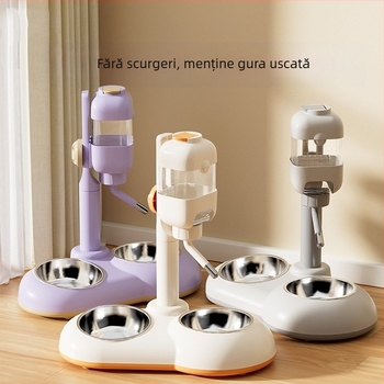 Set vertical din oțel inoxidabil pentru apă și hrană pentru câini și pisici, cu boluri duble anti-vărsare, pentru câini mici și mijlocii
