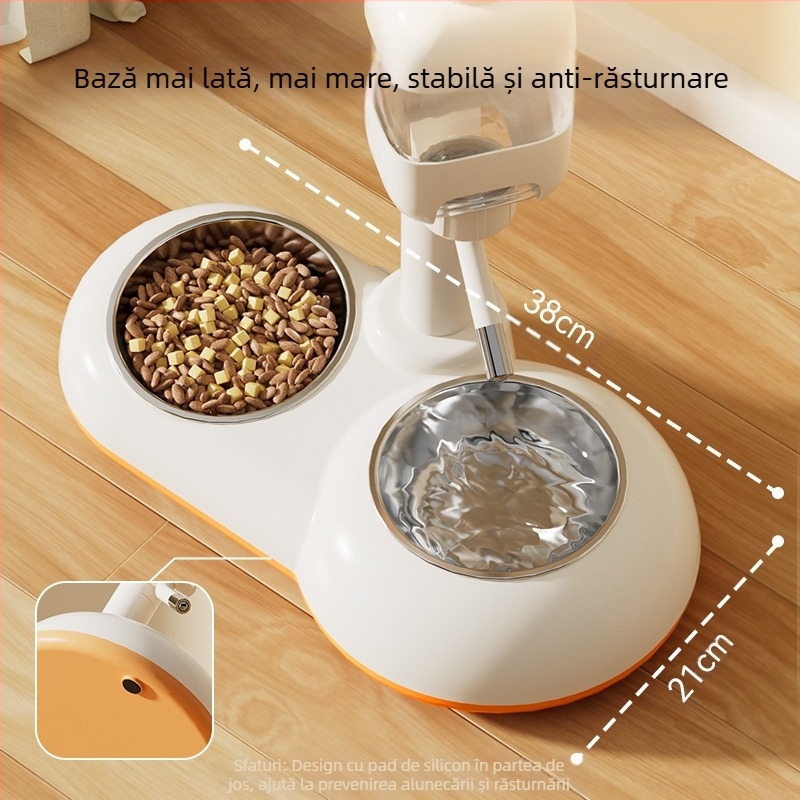 Set vertical din oțel inoxidabil pentru apă și hrană pentru câini și pisici, cu boluri duble anti-vărsare, pentru câini mici și mijlocii