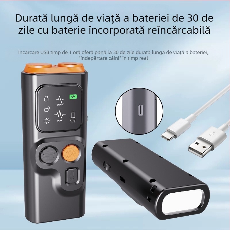 Repelent cu ultrasunete pentru câini, cu cap dublu, portabil, pentru traseu de câini, cu ecran, pentru oprirea lătrătului, iluminare intermitentă, lumină anti-mușcătură de câine, repelent pentru câini, artefact