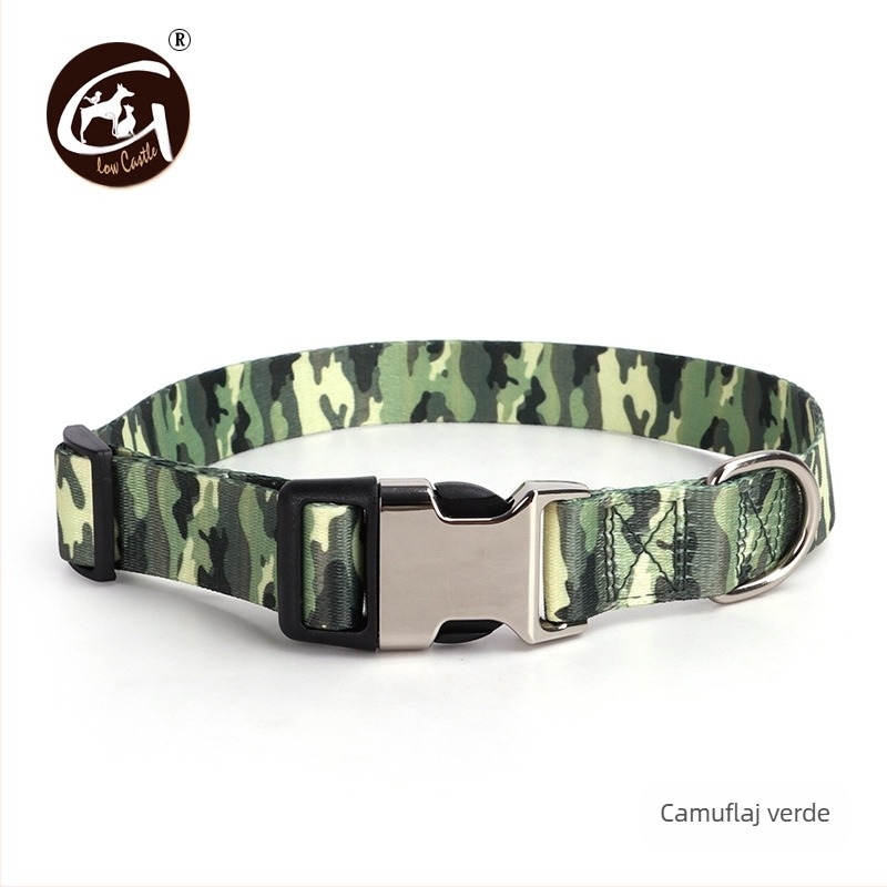 Guler pentru animale de companie cu imprimare digitală, îngroșat, cu transfer termic, cu cataramă pe jumătate metalică, guler transfrontalier, vânzare fierbinte pentru câini