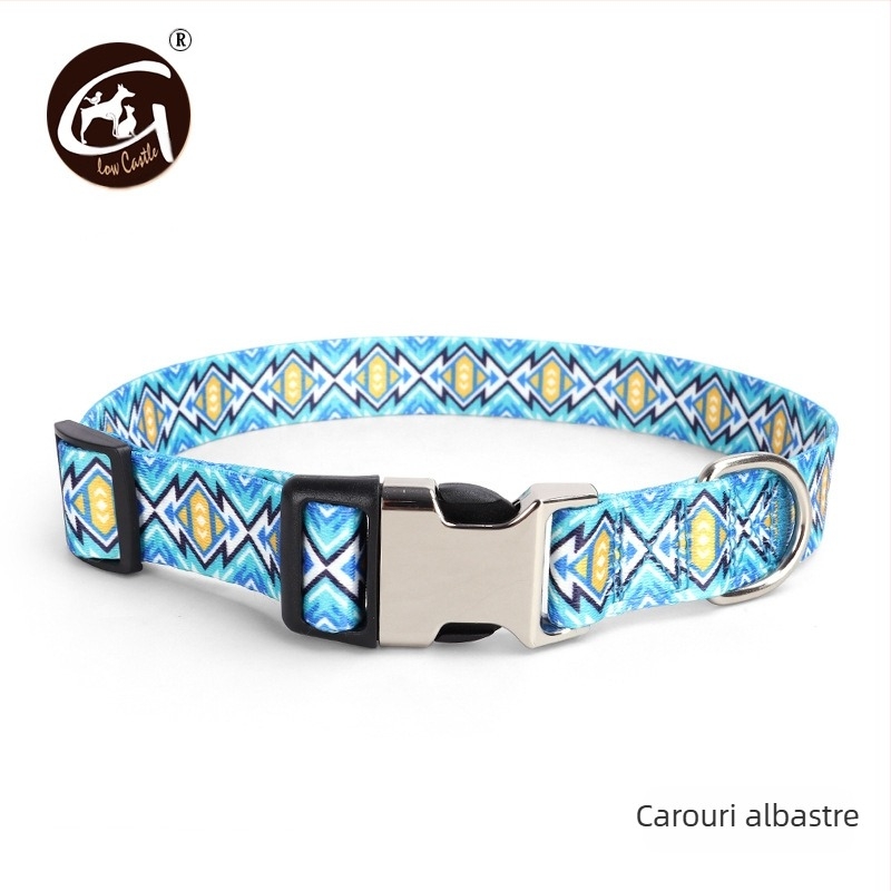 Guler pentru animale de companie cu imprimare digitală, îngroșat, cu transfer termic, cu cataramă pe jumătate metalică, guler transfrontalier, vânzare fierbinte pentru câini