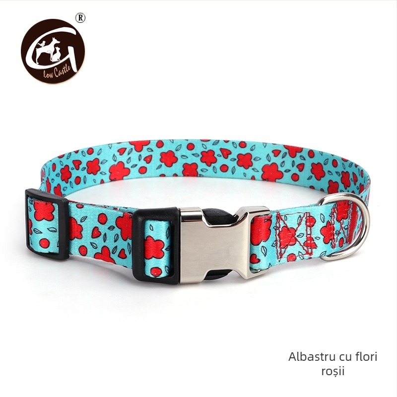 Guler pentru animale de companie cu imprimare digitală, îngroșat, cu transfer termic, cu cataramă pe jumătate metalică, guler transfrontalier, vânzare fierbinte pentru câini
