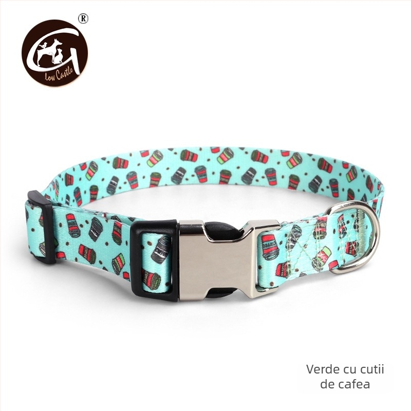 Guler pentru animale de companie cu imprimare digitală, îngroșat, cu transfer termic, cu cataramă pe jumătate metalică, guler transfrontalier, vânzare fierbinte pentru câini
