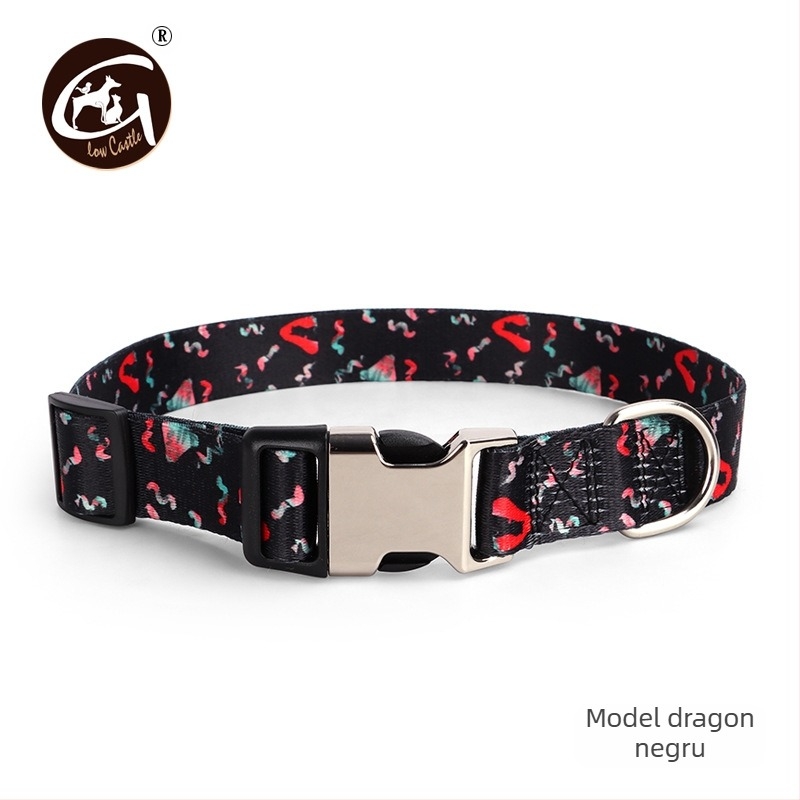 Guler pentru animale de companie cu imprimare digitală, îngroșat, cu transfer termic, cu cataramă pe jumătate metalică, guler transfrontalier, vânzare fierbinte pentru câini