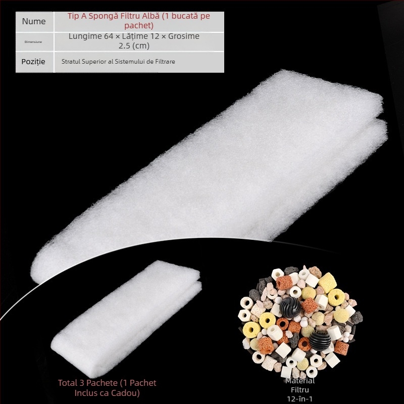 Bumbac filtru pentru acvariu, densitate mare, negru, îngroșat, bumbac biochimic, purificare a apei, ratan, bumbac, filtru pentru acvariu de broaște țestoase, material filtrant, burete