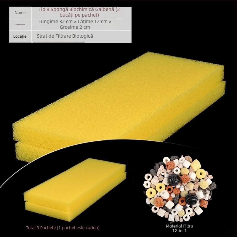 Bumbac filtru pentru acvariu, densitate mare, negru, îngroșat, bumbac biochimic, purificare a apei, ratan, bumbac, filtru pentru acvariu de broaște țestoase, material filtrant, burete
