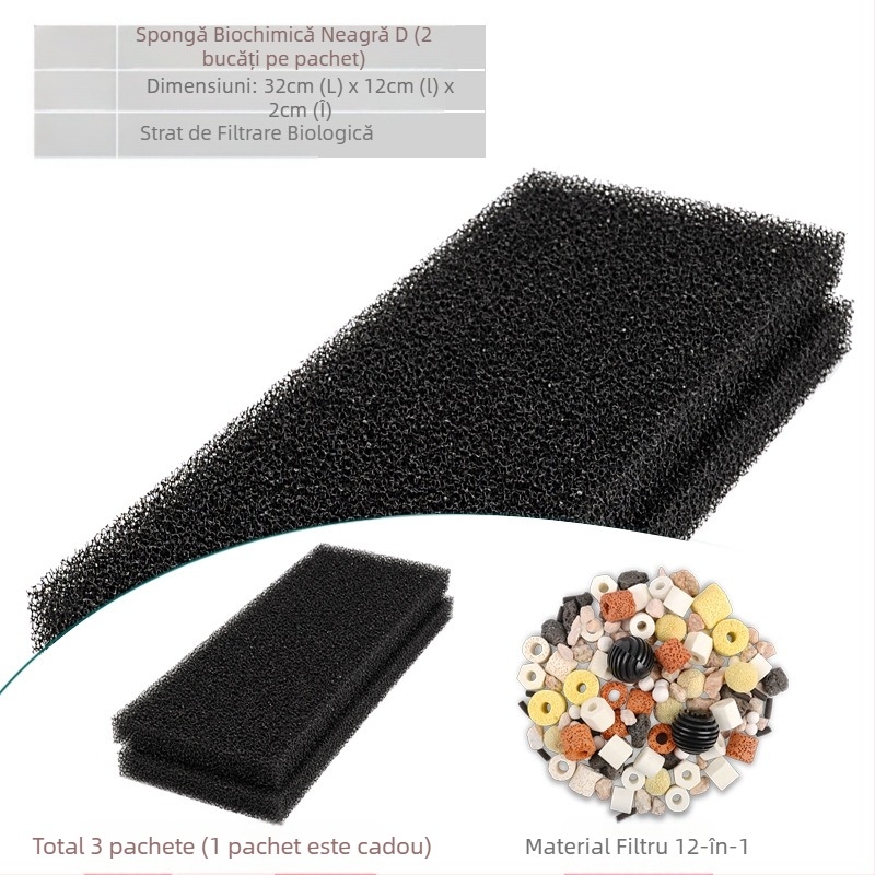 Bumbac filtru pentru acvariu, densitate mare, negru, îngroșat, bumbac biochimic, purificare a apei, ratan, bumbac, filtru pentru acvariu de broaște țestoase, material filtrant, burete