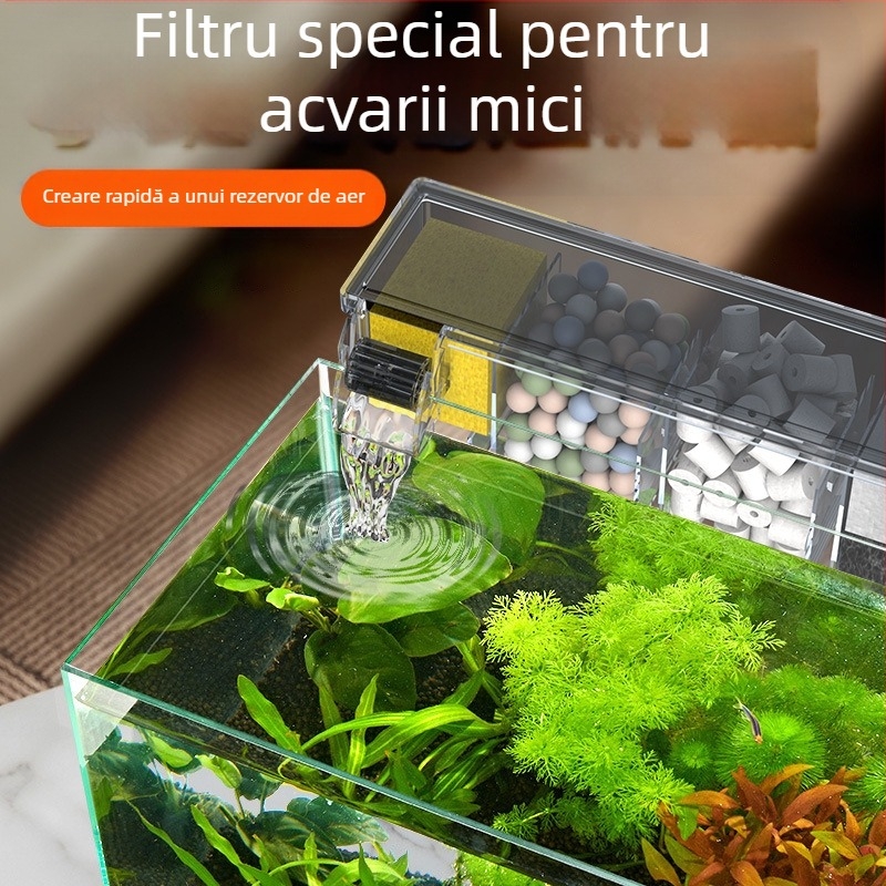 Filtru pentru acvariu, cascadă externă mică, montat pe perete, broască țestoasă, filtru mic trei în unu, pompă de apă silențioasă, purificare a apei, pompă de circulație