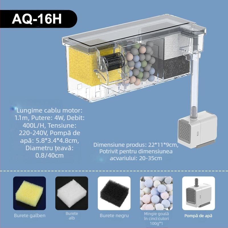 Filtru pentru acvariu, cascadă externă mică, montat pe perete, broască țestoasă, filtru mic trei în unu, pompă de apă silențioasă, purificare a apei, pompă de circulație