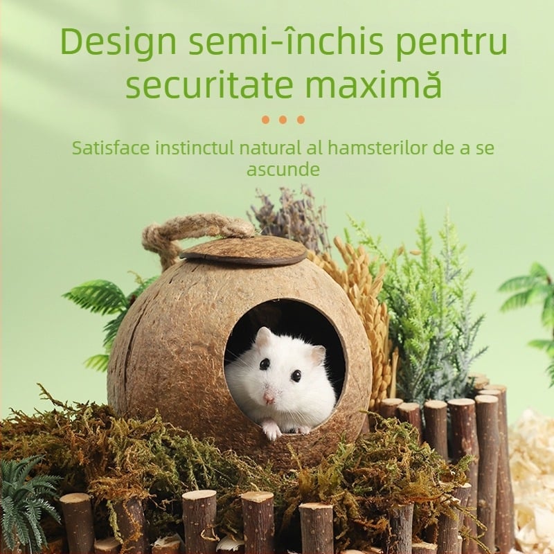 Cuib de hamster, adăpost cu coajă de nucă de cocos, produse de răcire pentru peisaj de vară, cuib de dormit pentru urs auriu, casă cu flori, ramură de șoarece, cuib de jucărie