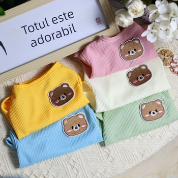 Vestă de primăvară și toamnă cu ursuleț drăguț, tip Waffle, culoare bomboane, pulover simplu și confortabil, pentru animale de companie