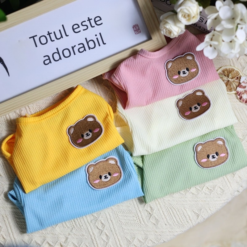 Vestă de primăvară și toamnă cu ursuleț drăguț, tip Waffle, culoare bomboane, pulover simplu și confortabil, pentru animale de companie