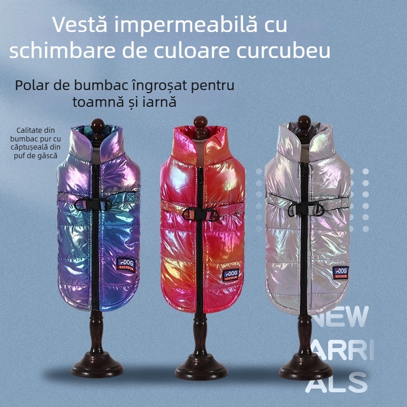 Haine pentru câini, iarnă, cool, impermeabile, culoare gradient, haine pentru animale de companie, haine din bumbac pentru câini, vestă, ham, en-gros, în stoc