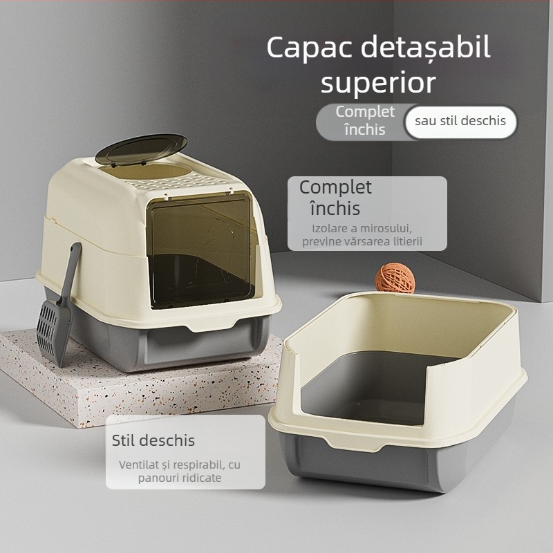 Litiera mare pentru pisici, complet închisă, tip sertar supradimensionat, rezistentă la mirosuri, rezistentă la stropire, cu intrare superioară pentru pisici