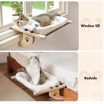 Cadru de cățărat pentru pisici din lemn, cadru pentru pisici, copac pentru pisici integrat, cuib pentru pisici, balcon, animale de companie, la soare, acasă, patru anotimpuri, agățat, pat de noptieră pentru pisici