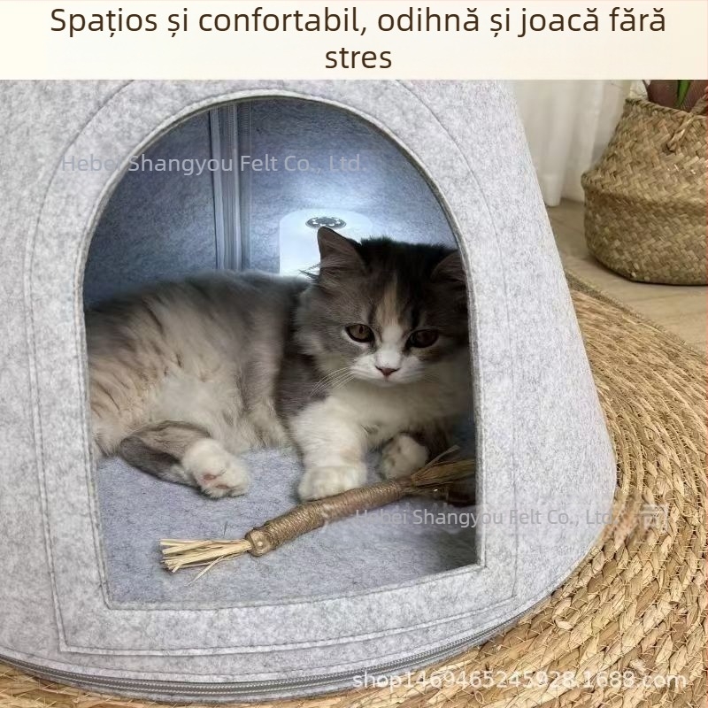 Cușcă pentru pisici Four Seasons, universală, detașabilă, semi-închisă, pentru pisici, cort din pâslă, casă pentru pisici, cuib pentru animale de companie