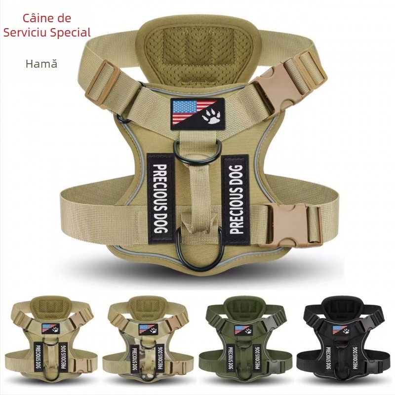 Ham tactic transfrontalier Amazon pentru câini de talie mare, stil vestă reflectorizantă de noapte, lesă pentru animale de companie, articole pentru câini