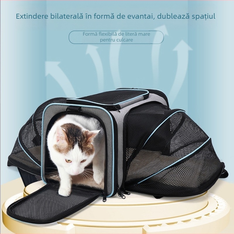 Geantă extensibilă pentru animale de companie, geantă portabilă pentru pisici, cușcă pentru câini, cutie pentru pisici, geantă portabilă diagonală cu plasă mare pentru animale de companie