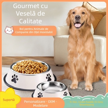 Bol din oțel inoxidabil pentru animale de companie, bol pentru pisici, bol pentru hrană pentru câini, bol anti-șoc cu specificații multiple, ustensile pentru hrănirea animalelor de companie, en-gros
