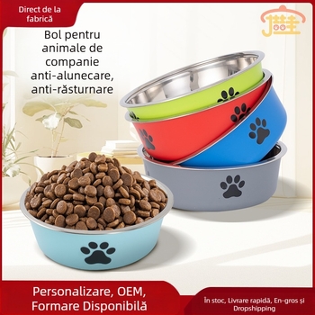 Bol din oțel inoxidabil pentru animale de companie, bol dublu din plastic pentru câini, bol pentru pisici, hrănire cu apă potabilă, bazin de hrănire pentru animale de companie, en-gros