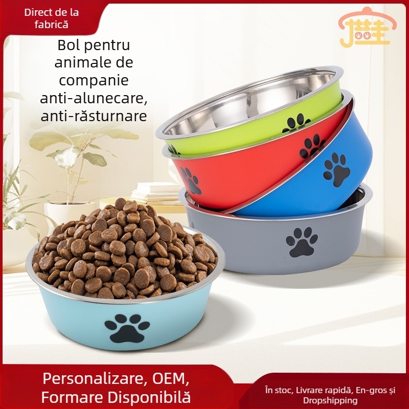 Bol din oțel inoxidabil pentru animale de companie, bol dublu din plastic pentru câini, bol pentru pisici, hrănire cu apă potabilă, bazin de hrănire pentru animale de companie, en-gros