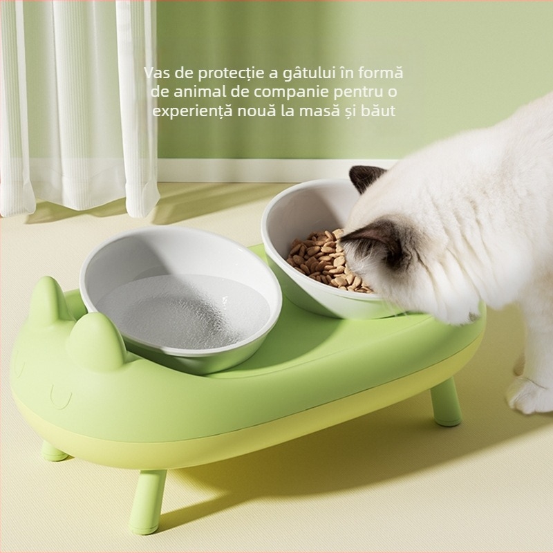 Bol pentru pisici, bol ceramic pentru hrană pentru pisici, pahar, bol cu orez pentru pisici, gură oblică anti-șoc, bol dublu pentru câini, bol pentru hrană pentru câini, articole pentru animale de companie